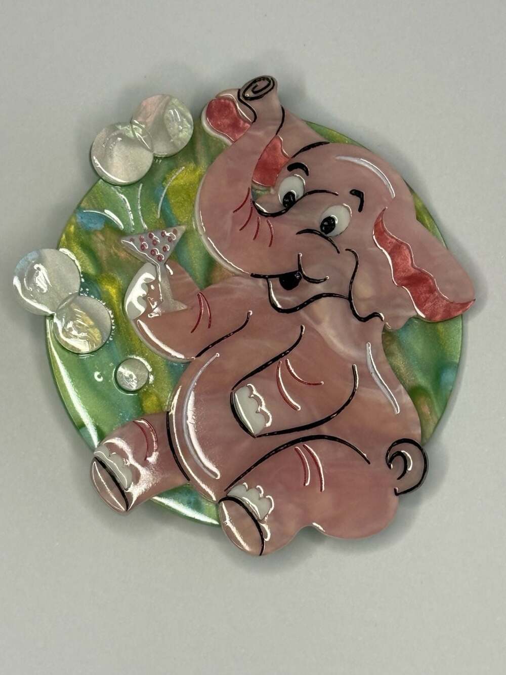 Lipstick & Chrome Pink Elephant Martini Brooch Acrylic